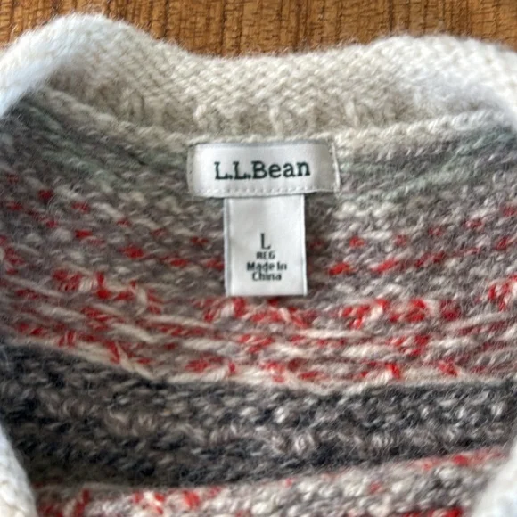 LL Bean Classic Heritage Fair Isle Cream Gray 100% Lambs Wool Women’s Sweater M - Picture 6 of 17